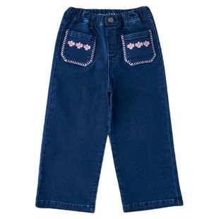 BLUEDOG 韩国蓝狗25FW小童冬绣花口袋装饰阔腿裤男女童百搭牛仔裤