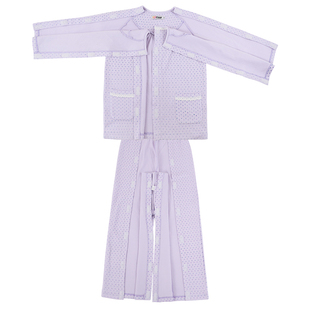 女士春秋薄夹棉护理服拉链全开卧床老人衣服胳膊骨折病号服粘贴款