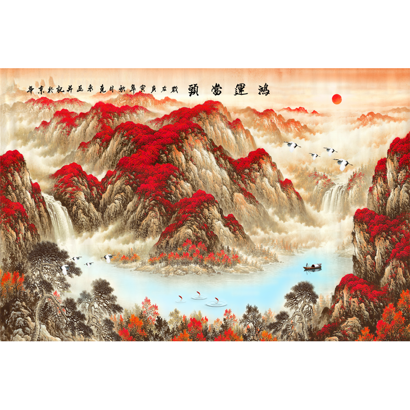 山水画墙纸自粘风景画墙贴画