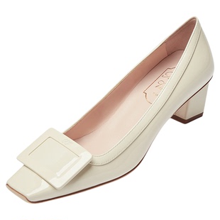 Royeer Viuoar 升级版大象灰方头漆皮rv方扣单鞋粗跟中跟浅口女鞋