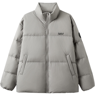 gxg.jeans男装 灰色立体格纹宽松立领短款羽绒服外套 25年冬热卖