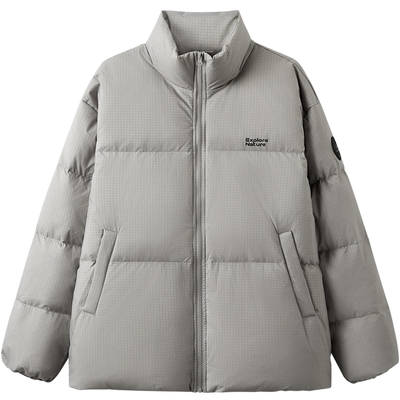 gxg.jeans男装 灰色立体格纹宽松立领短款羽绒服外套 25年冬热卖