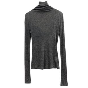 高领黑色打底衫女薄款2025新款修身长袖高端蕾丝内搭透视网纱上衣