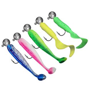 海龙王铅头钩路亚假饵软饵t尾防挂底卷尾假饵套装路亚盒软虫根钓