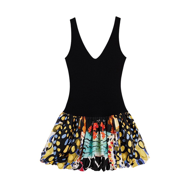 【LACROIX联名】Desigual26春夏修身彩色波点印花拼接V领连衣裙