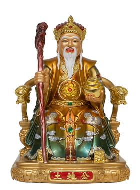 黄铜土地公土地婆供奉神像摆件