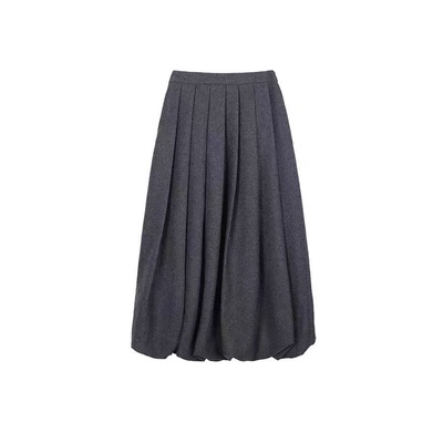 秋冬高腰百褶花苞裙毛呢半身裙