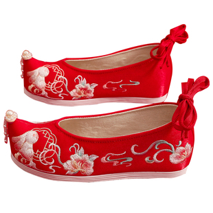 古风汉服鞋子女冬季增高中式秀禾婚鞋结婚国风绣花鞋古装布鞋成人