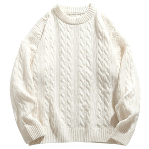 男士圆领白色毛衣男冬季加厚慵懒风2025新款宽松打底针织衫秋冬款
