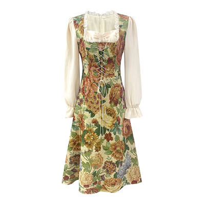 法式复古A字裙宫廷风油画