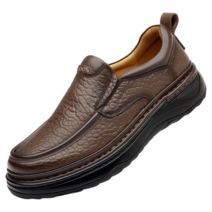 木林森男鞋手工缝线高档皮鞋男休闲皮鞋头层牛皮双层一脚蹬爸爸鞋