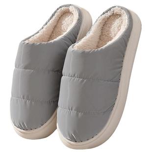 防水羽绒布棉拖鞋女士秋冬季防滑增高加厚底加绒保暖男士耐脏外穿