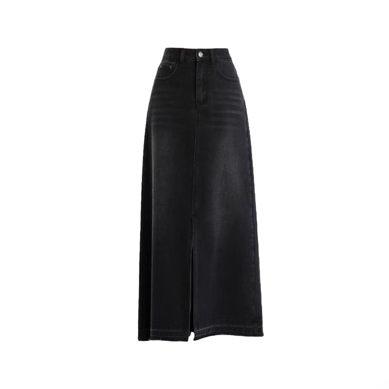 黑色牛仔半身裙女胖mm春夏新款