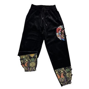 冬季加绒国风裤子女新款高腰宽松哈伦裤金丝绒柔软百搭秋冬奶奶裤