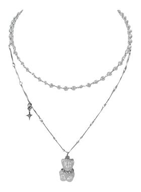 白色可爱小熊双层叠戴项链