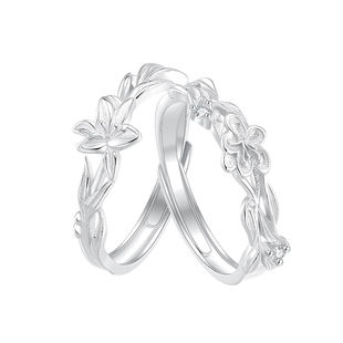 百合与茉莉999纯银闺蜜对戒小众定制可调节戒指女生日礼物送姐妹