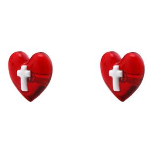 Shinma【十字契约】红爱心十字架耳钉桃心树脂甜酷耳骨钉亚比辣妹