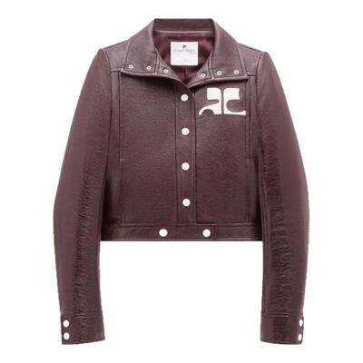 Courreges女士秋冬款环保皮夹克纯色修身百搭 银泰百货 301574