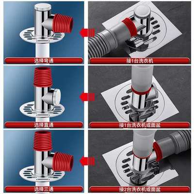 洗衣机下水管三通地漏接头不锈钢通用型卫生间防臭专用排水管防溢