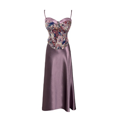 B-babes【塞纳河畔】大码鎏光缎面弹力鱼尾裙重工吊带胸衣套装女