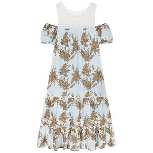 落落狷介连衣裙女夏2025新款设计感背带一字肩天丝苎麻裙子假两件