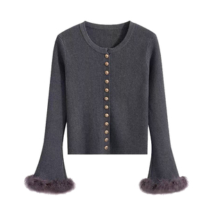 专柜小香风毛毛袖针织打底衫女秋冬流行毛衣气质内搭外出显瘦上衣