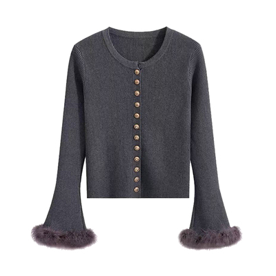 专柜小香风毛毛袖针织打底衫女秋冬流行毛衣气质内搭外出显瘦上衣