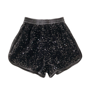重工闪闪亮片松紧高腰短裤2022夏季新品炸街时尚百搭阔腿热裤女