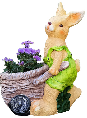 户外花园庭院一楼小院装饰品卡通兔子花盆幼儿园布置仿真动物摆件