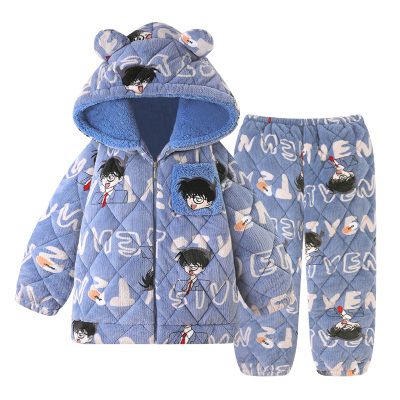 男冬季三层夹棉青少年柯南家居服