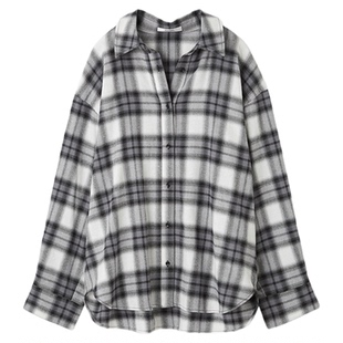 SNIDEL2025秋冬新品复古百搭翻领长袖格纹衬衫上衣SWFB254200