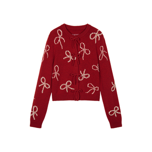 UOOYAA/乌丫2026春季新款「奇幻嘉年华」钉珠刺绣蝴蝶结毛开衫