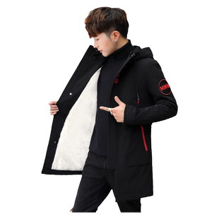 加绒加厚中长款夹克12男孩13初中学生14衣服大童15岁冬装棉服外套
