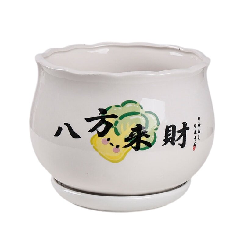 中式风陶瓷花盆大口径透气孔招财