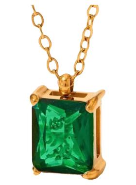 时尚玫瑰金色方形祖母绿项链