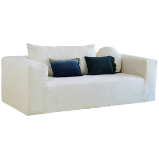 叕木 |日式侘寂风格亚麻布艺三人位沙发可拆洗黑色北欧民宿家具