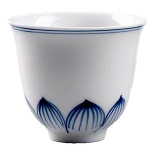 手绘青莲茶杯陶瓷青花瓷手绘玉兰杯复古白瓷主人杯单杯聚香小杯