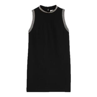 SANDRO2025秋冬女装法式气质优雅黑色仿钻领口袖口直筒短款连衣裙