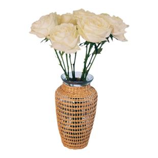 草编玻璃复古花瓶宽口客厅居家餐桌编织篮外贸花器桌面摆件花篮