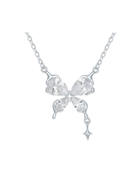 周六福蝴蝶结项链女S925银链坠轻奢小众送女友圣诞礼物