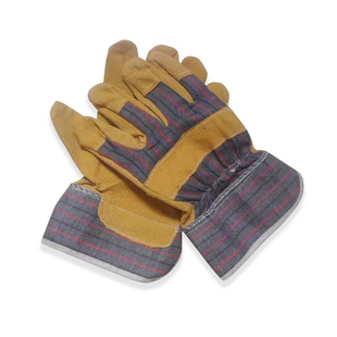 彩布手套 防切猪皮帆布海员手套电焊工皮手套劳保手套