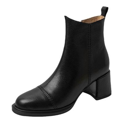 复古棕色洋气软羊皮短靴