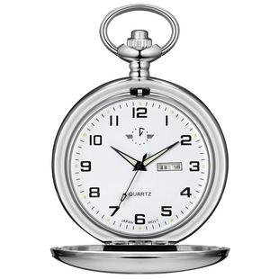 复古两面光翻盖石英怀表夜光指针大数字双日历星期男女项链老人表