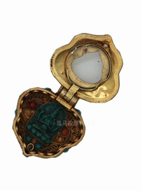 尼泊尔西藏特色风纯银佛像嘎乌盒