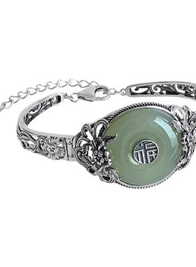 福字平安扣牡丹花手镯女款新中式复古做旧国风时尚轻奢高级感手环