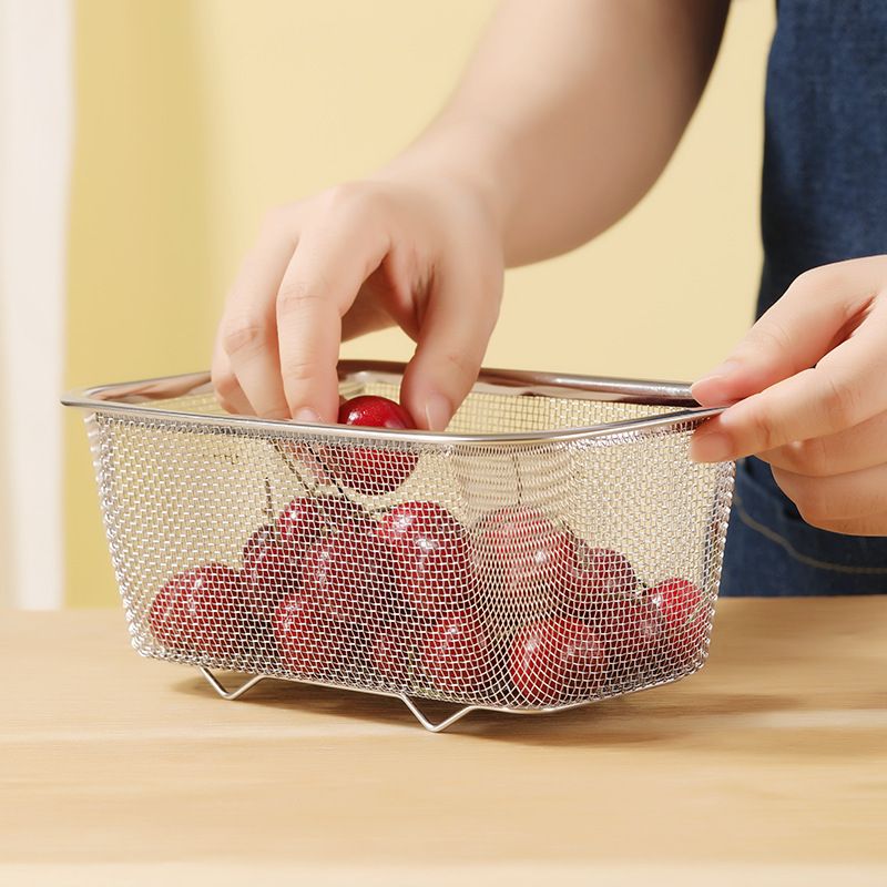 不锈钢沥水篮厨房方形洗菜收纳家用盆筐批发客厅筛子架水槽水果篮