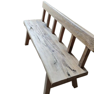 老榆木长条靠背椅子怀旧主人椅原木餐椅实木茶桌椅风化长条凳连椅