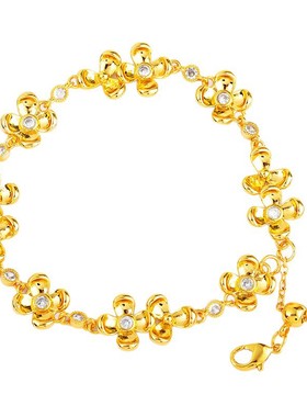 沙金久不掉色镶钻四瓣花相扣手链精工亮晶手串个性清新高级感饰品