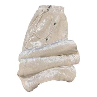 新中式国风休闲拖地卫裤女2025年开春装穿搭新款垂感阔腿糯米裤子