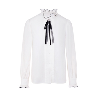 朗姿集团LIME莱茵羊毛混纺衬衫木耳边蝴蝶结领带简约休闲风25冬新